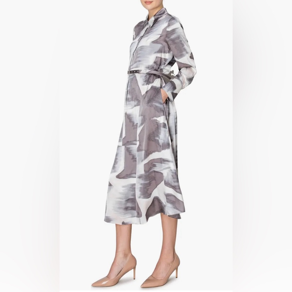 EUC Abstract Print Long Sleeve Belted Shirtdress Size Small - Picture 4 of 5